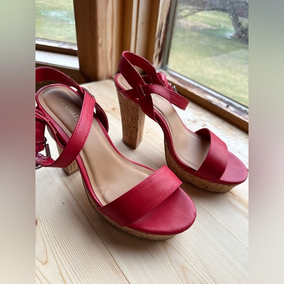 Le Chateu | Red Cork Platform Heels Sandals - Picture 5 of 5